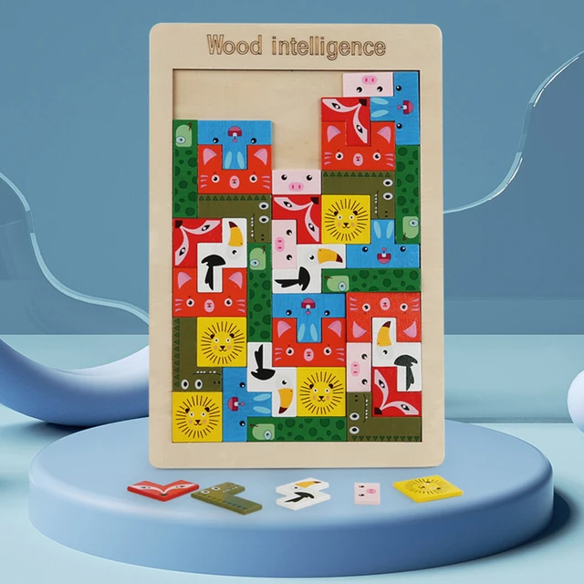1PC Wooden Block Puzzle Versatile Animal Intelligence Block Puzzle Game Traffic 3D Puzzle Board Children's Education Puzzle Toys 2