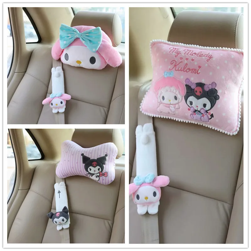 

Sanrio Kuromi Car Pillow Kawaii Mymelody Cartoon Plush Pillow Cushion Car Headrest Seat Belt Decorative Cover Girl Gift