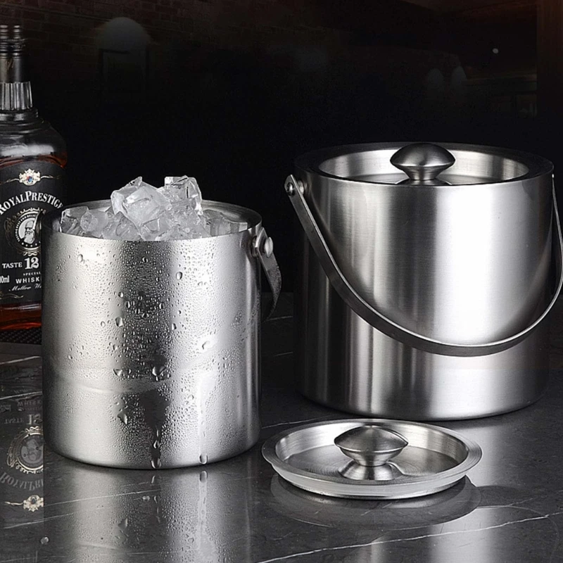 304 3L Stainless Steel Ice Bucket Portable Double Wall Insulated Lid Hotel Wine Champagne Beverage Beer Tools