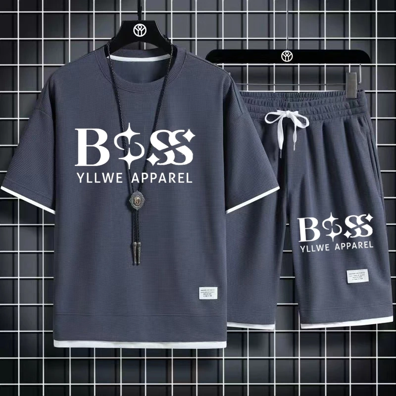 BSS YLLWE APPAREL conjunto de dos piezas para hombre, camiseta informal de tela de lino y pantalones cortos, traje deportivo de moda, chรกndal de