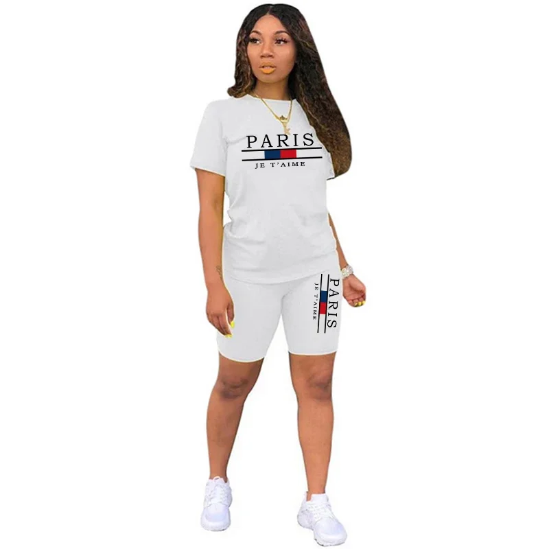 Women T-Shirts New Quality Casual Woman Clothing Summer Two Piece Set for O-Neck Shorts Daily Short Sleeve Tracksuit Hot Sales - 4