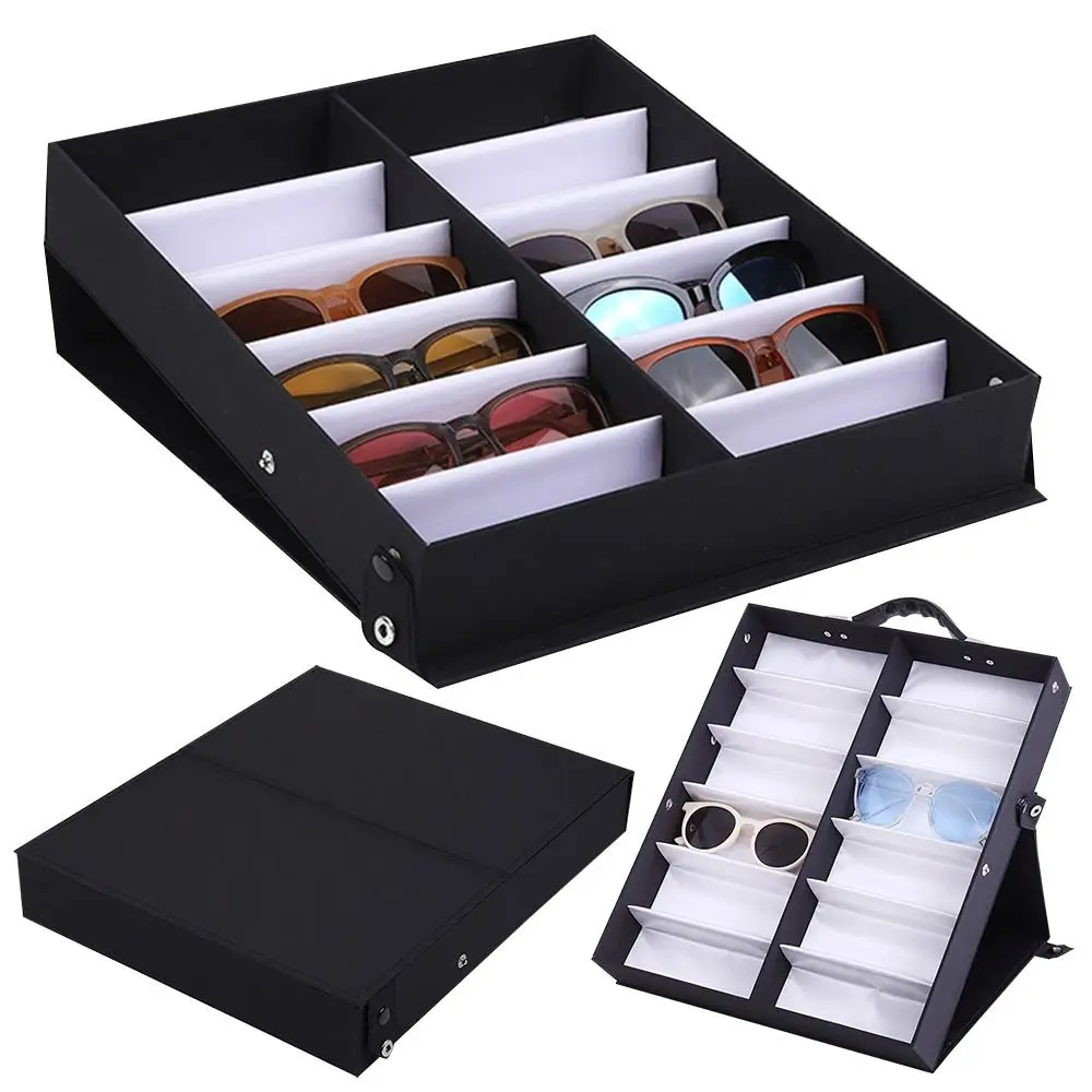 

Leather Stand Eyewear Holder Eyeglass Organizer Box Sunglasses Display Case Glasses Frame Tray 12 Slots Glasses Tray