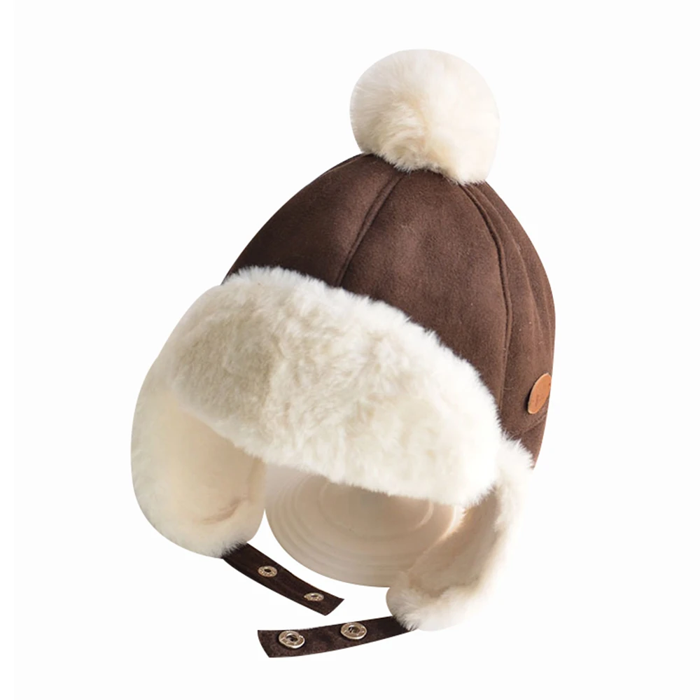 Winter Kids Baby Boy Girl Russia Hat Fur Ball Ear Thicken Warm Cap With Plush Children's Flying Cap 1 2 3 4 Years Bomber Hats winter hat,earflap hat
