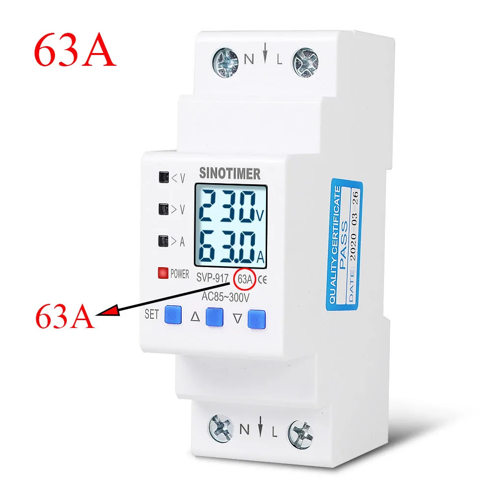 

AC85-300V 63A/80A Adjustable Self-recovery Over and Under Voltage Current Limiting Protector Overload Switch Power Display