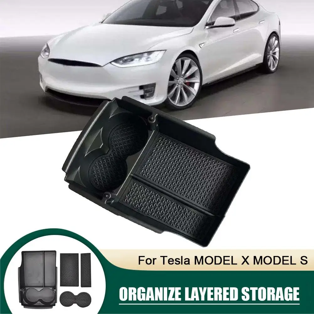 Car Center Console Armrest Storage Box Tray Organizer Anti-Slip Mats Storage Tidying for Tesla MODEL X Car Organization