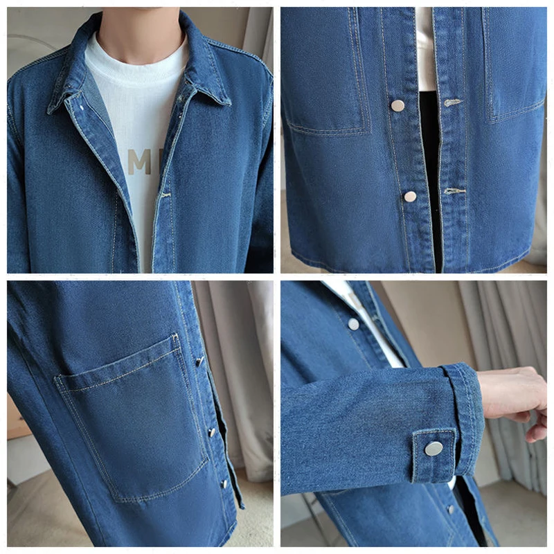 Trench Coat Warmth Coat Waterproof Windbreaker Jacket Casual Men Jacket Vintage Denim Trench Coat Men Medium Long Styles Loose Tops Windbreaker Autumn Winter With Plush Thickening Overcoat Jacket