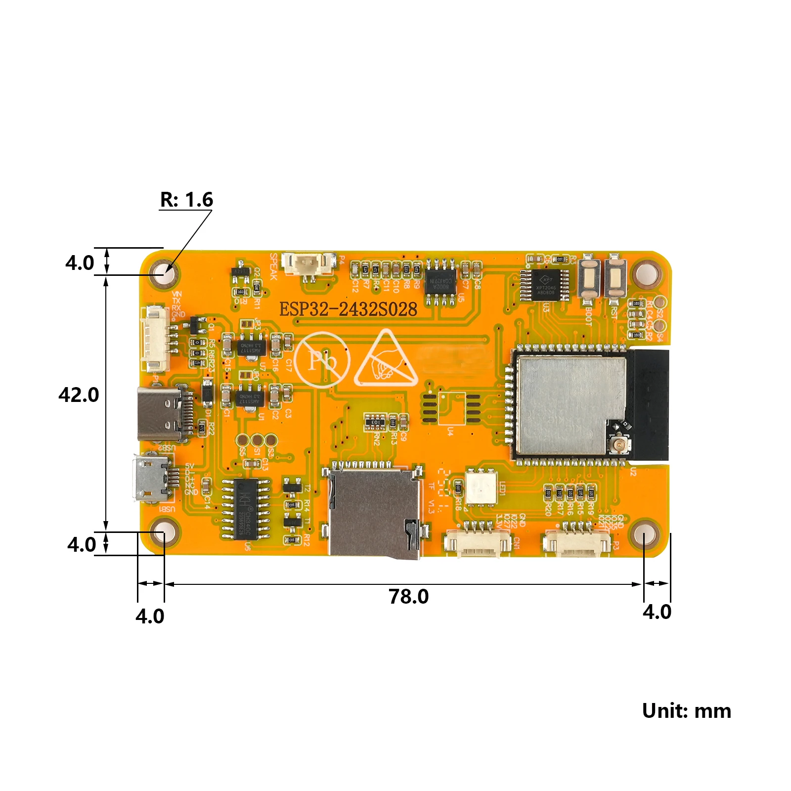 RCmall 2.8 インチ ESP32 ディスプレイ ESP32-2432S028R 240x320