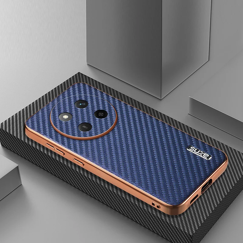 Luxury PU Plating Carbon Fiber Protective Back Cover Case