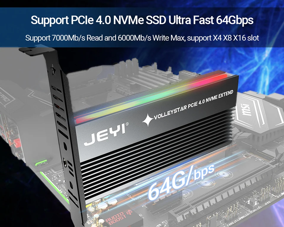 JEYI VolleyStar-PRO Heat Sink Heatsink M.2 for NVMe SSD for NGFF TO PCIE X4 Adapter M Key Port Card PCI-E 3.0 x4 Full Speed
