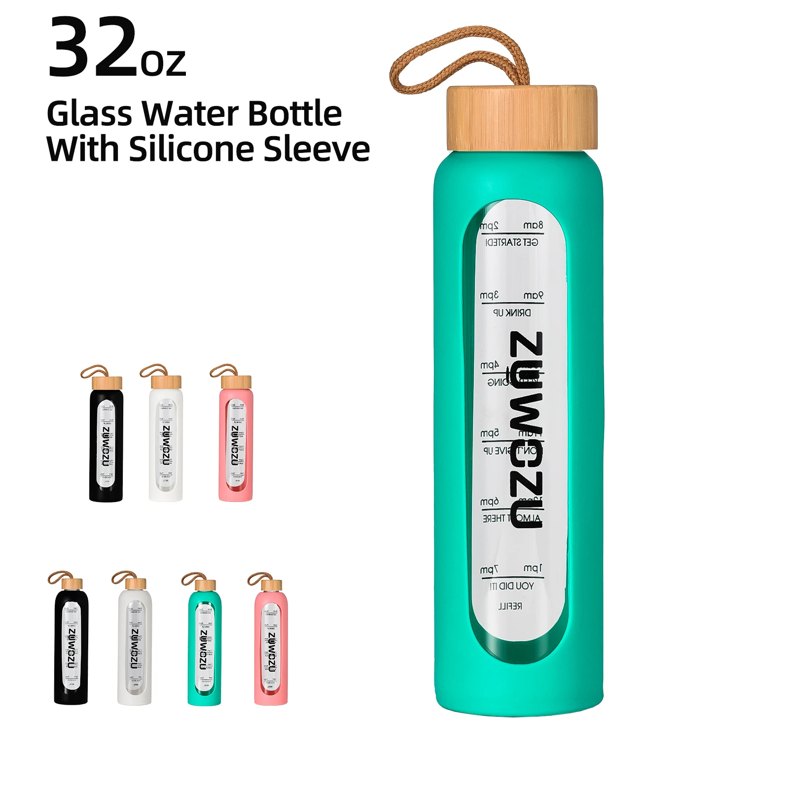 Glass Water Bottle Silicone Sleeve Glass Water Bottle Time Marker