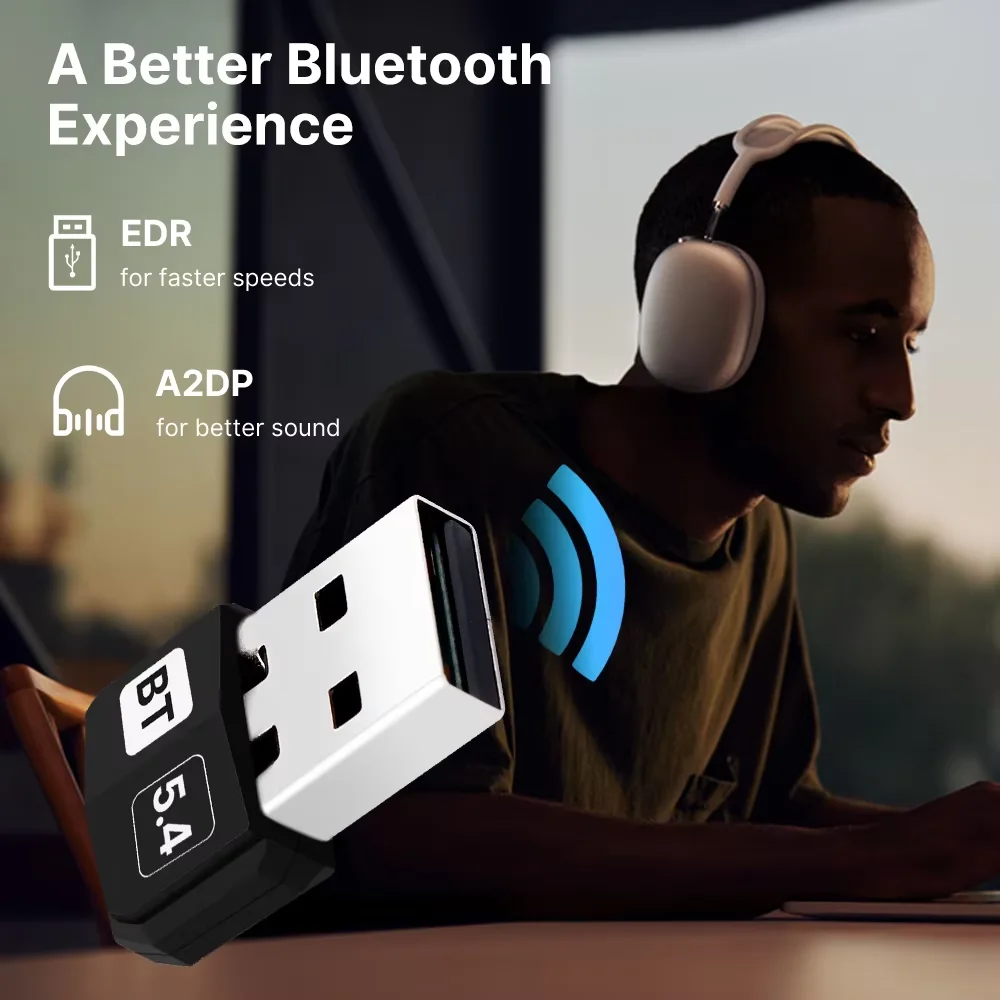 USB 블루투스 5.4 어댑터 플러그 앤 플레이 동글 듀얼 모드 송수신기 오디오 무선 PC 노트북 윈도우 11/10 드라이버 무료