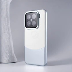Luxury Hit Color Anti - Slip PU Leather Business Case with Metal Lens Bumper - Slim Shockproof Cover - Xiaomi 14 Pro (White Silver PJPW)
