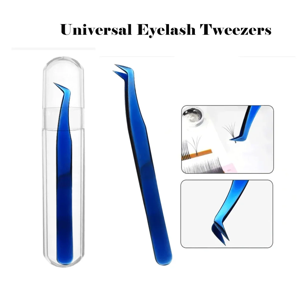 New Arrival Blue Professional High Quality Eyelash Extension Tweezers Stainless Steel Anti-Shake Tweezers with Plastic Bottle 3