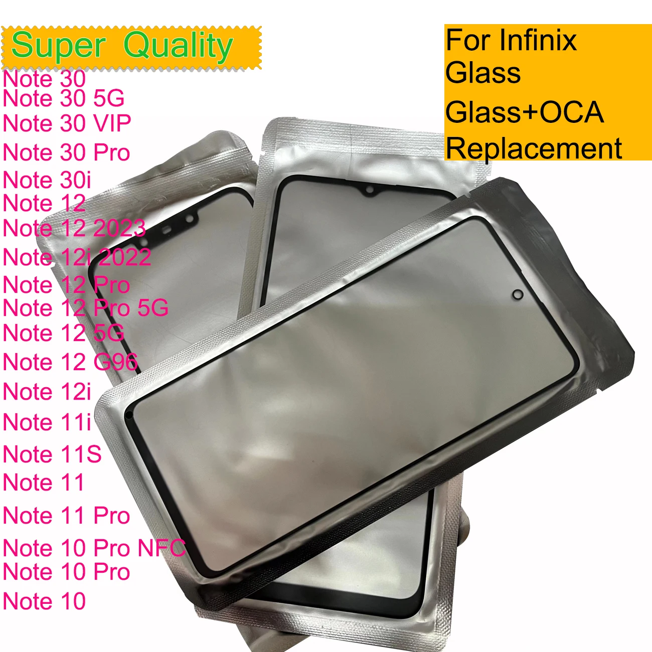 

10Pcs/Lot For Infinix Note 30 Pro 30i 12 12i 11 11i 11S 10 Pro VIP G96 Touch Screen Front Outer Glass Panel Lens Glass With OCA