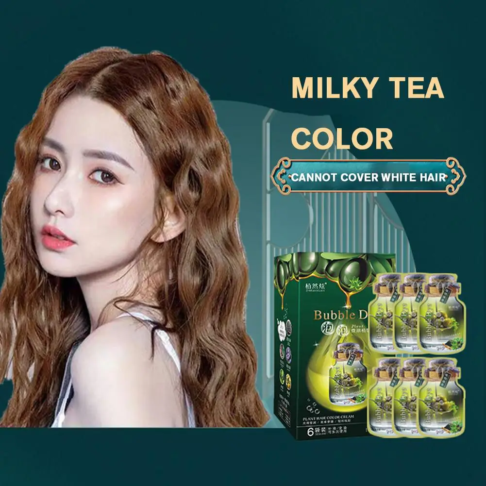 

6 упаковок, растительный экстракт, крем для окрашивания волос без повреждений, растительный долговечный пузырьковый крем для окрашивания волос, краситель для волос, домашняя краска для волос O3b5