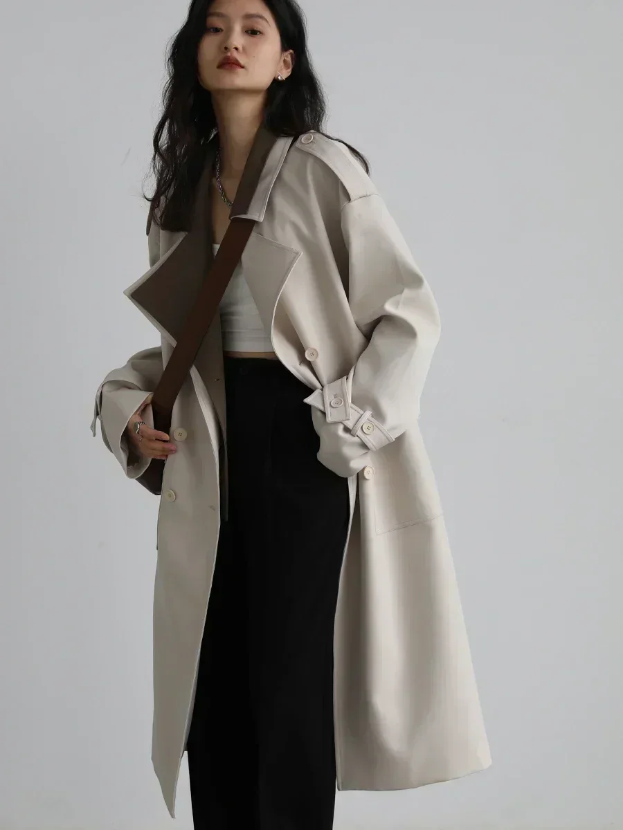 DOUBLE SHADE TRENCH COAT(－) 2025 Mans Double Breasted Trench Coat Oversized Casual