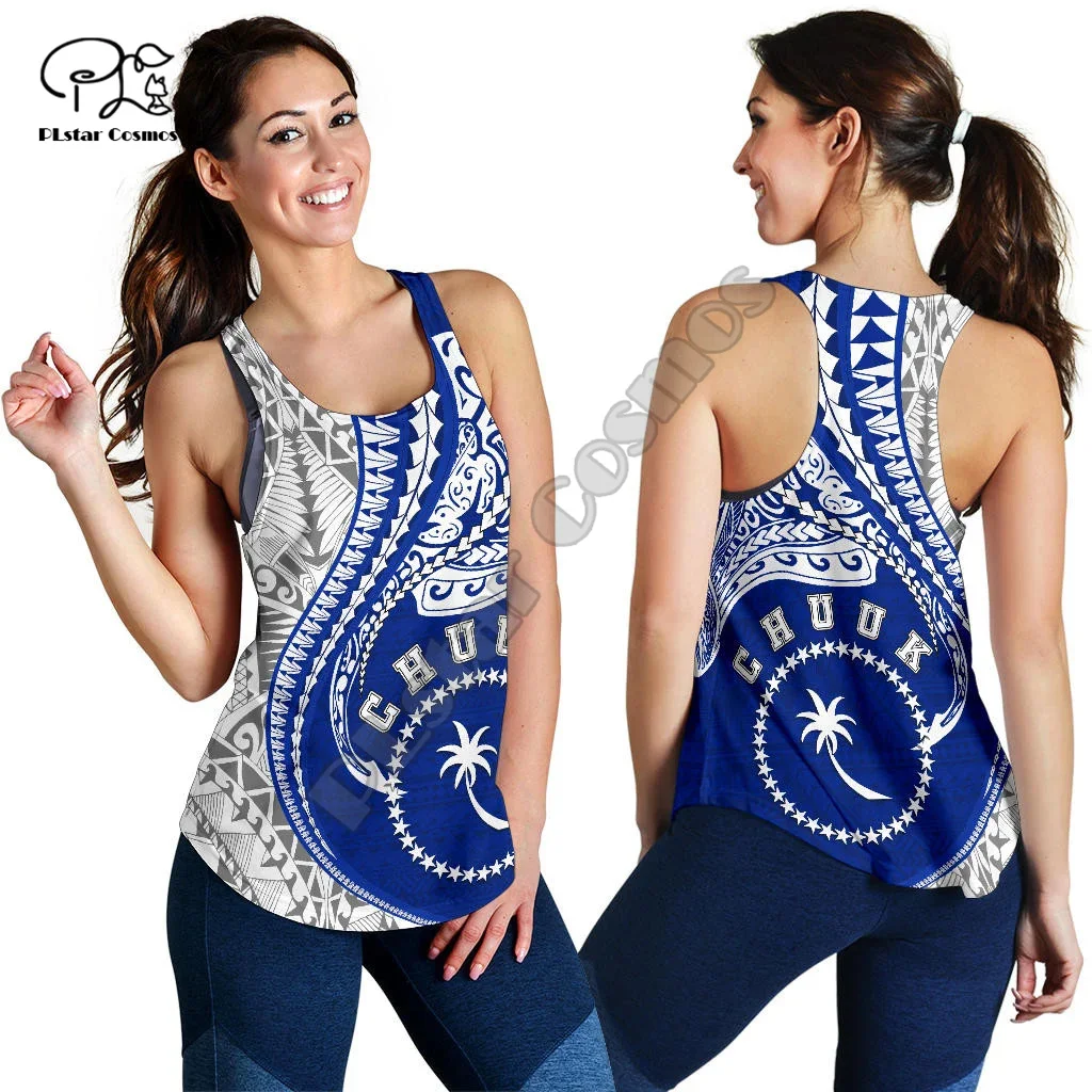 

Polynesian Chuuk Island Flag Tattoo Tribal Culture Retro Vintage 3D Harajuku Yoga Women Vest Racerback Tank Fitness Sleeveless 3