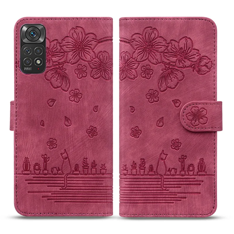 Book Flip Cover For Funda Xiaomi Redmi Note 11 Pro 5g Case 3D Embossed  Flower Cat Wallet Coque For Redmi Note 11s Note 11 Case - AliExpress