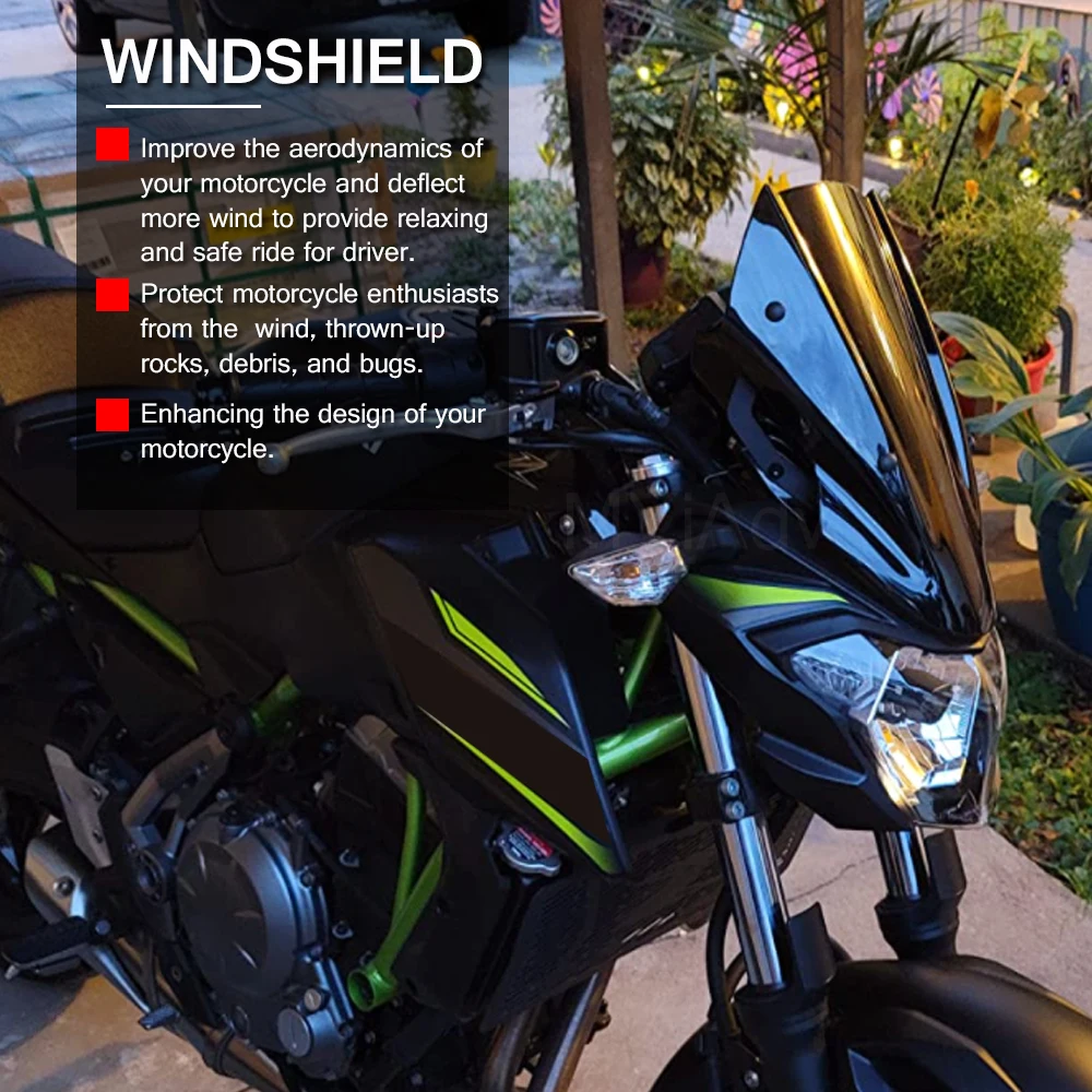 For Kawasaki Z650 Windscreen Windshield Motorcycle Wind Deflector Shield Screen Visor Parabrisa With Bracket Kits