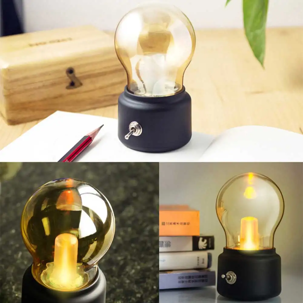 Bombilla LED de noche, lámpara Retro recargable por USB, luminaria de bola,  escritorio de escritura, luces