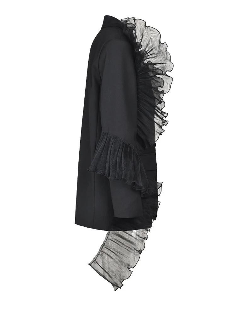 [EAM] سترة نسائية سوداء من الأورجانزا مكشكشة مقاس...