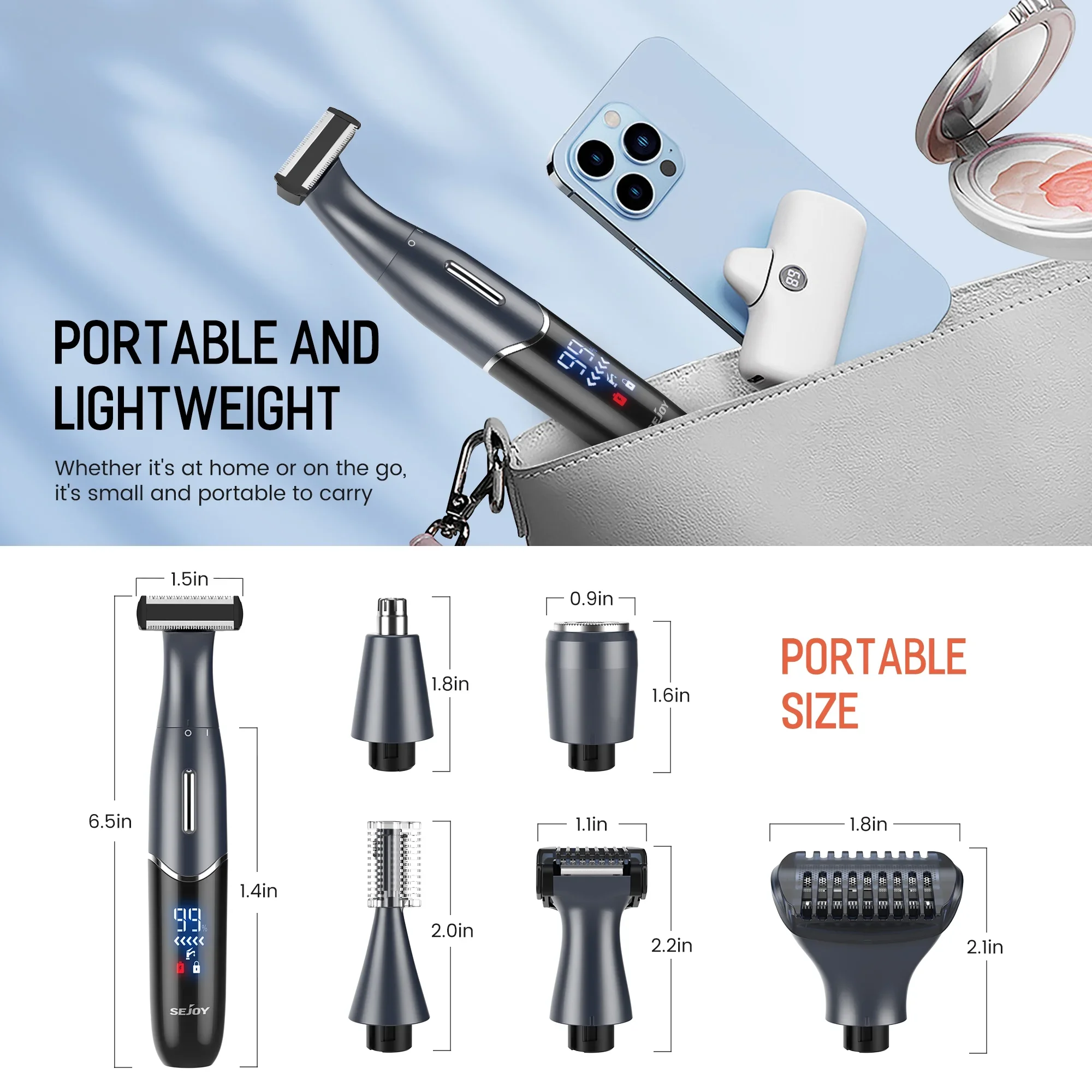 Sejoy 6 in 1 Electric Razors for Women Men Bikini Trimmer Hair Remover Kit for Face Eyebrow Nose Arms Legs Pubic Hair Painless 5