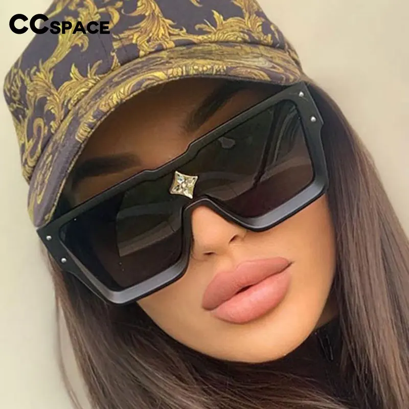 Fashion Vintage Oversized Frame Square Luxury Brand Designer Sunglasses Men Millionaire Diamond Flower Sun Glasses Women, Bean Flower Color