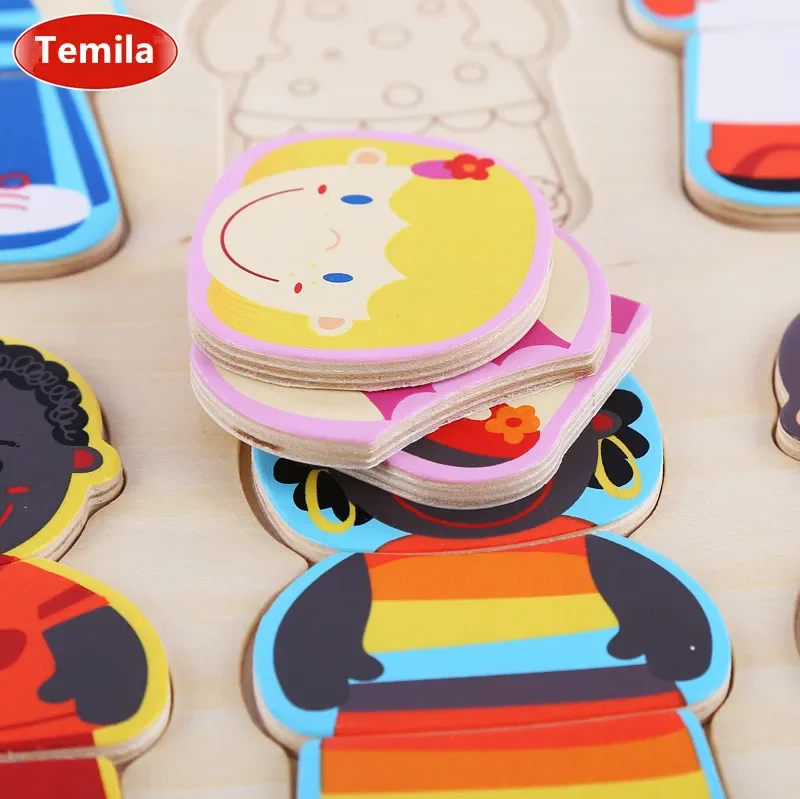 [Funny] Wooden puzzle Racial cognition Figure puzzle piece toy play house Toys kid's early education toys baby birthday gift