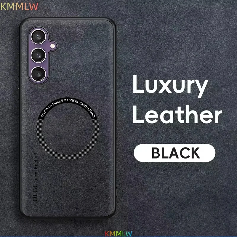 Luxury Leather Matte Phone Case with Car Magnetic Bracket Protector Cover