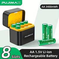 PUJIMAX Li-ion AA Rechargeable Batteries 1.5V AA 3400mWh Lithium-ion Battery+ Charger Clock Radio Video Game Digital Battery 1