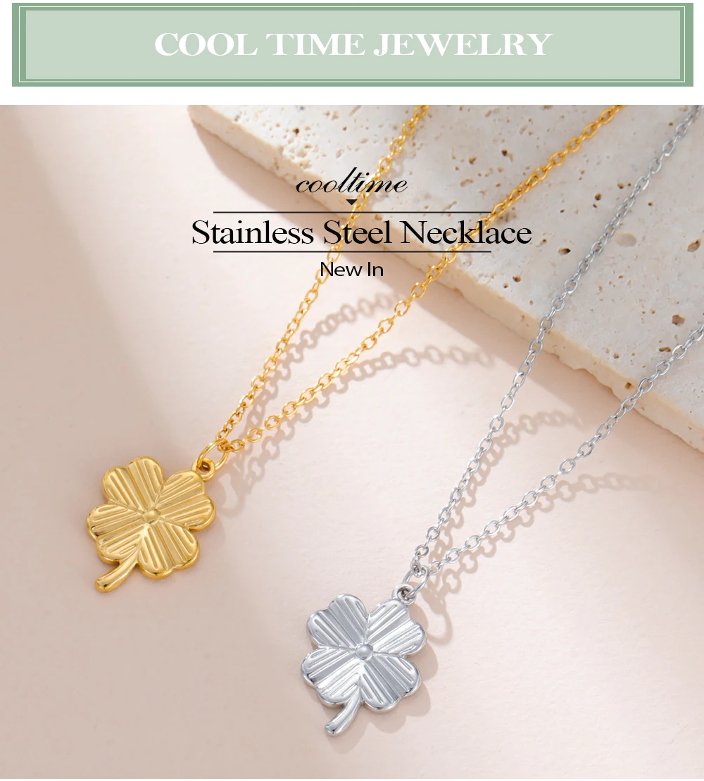 COOLTIME Vierblättriges Kleeblatt Edelstahl Halsketten Für Frauen Trend Qualität Blume Anhänger Halskette Schmuck Geschenk – Detail 1