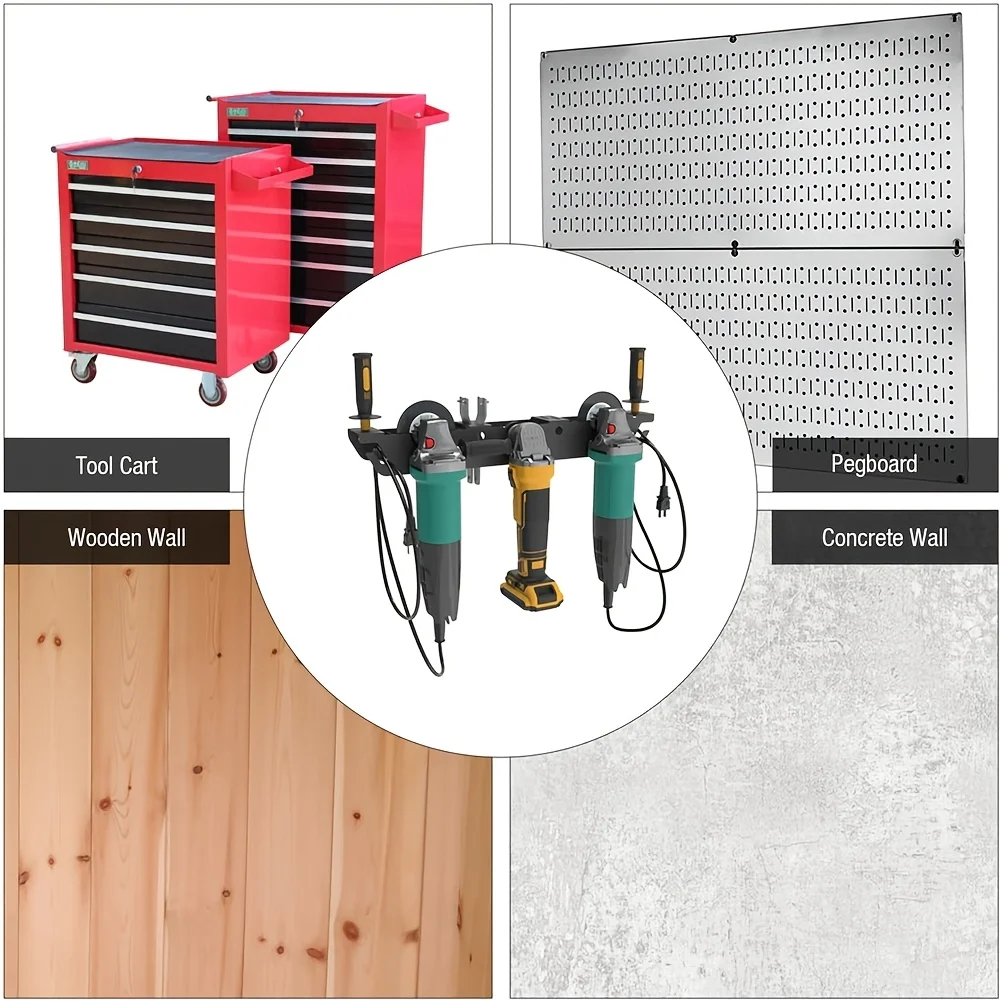 Angle Grinder Holder -2/3 Bay with Cord Hanger, Wall mount Bracket for Cutters Polishers, Garage and Workspace 6