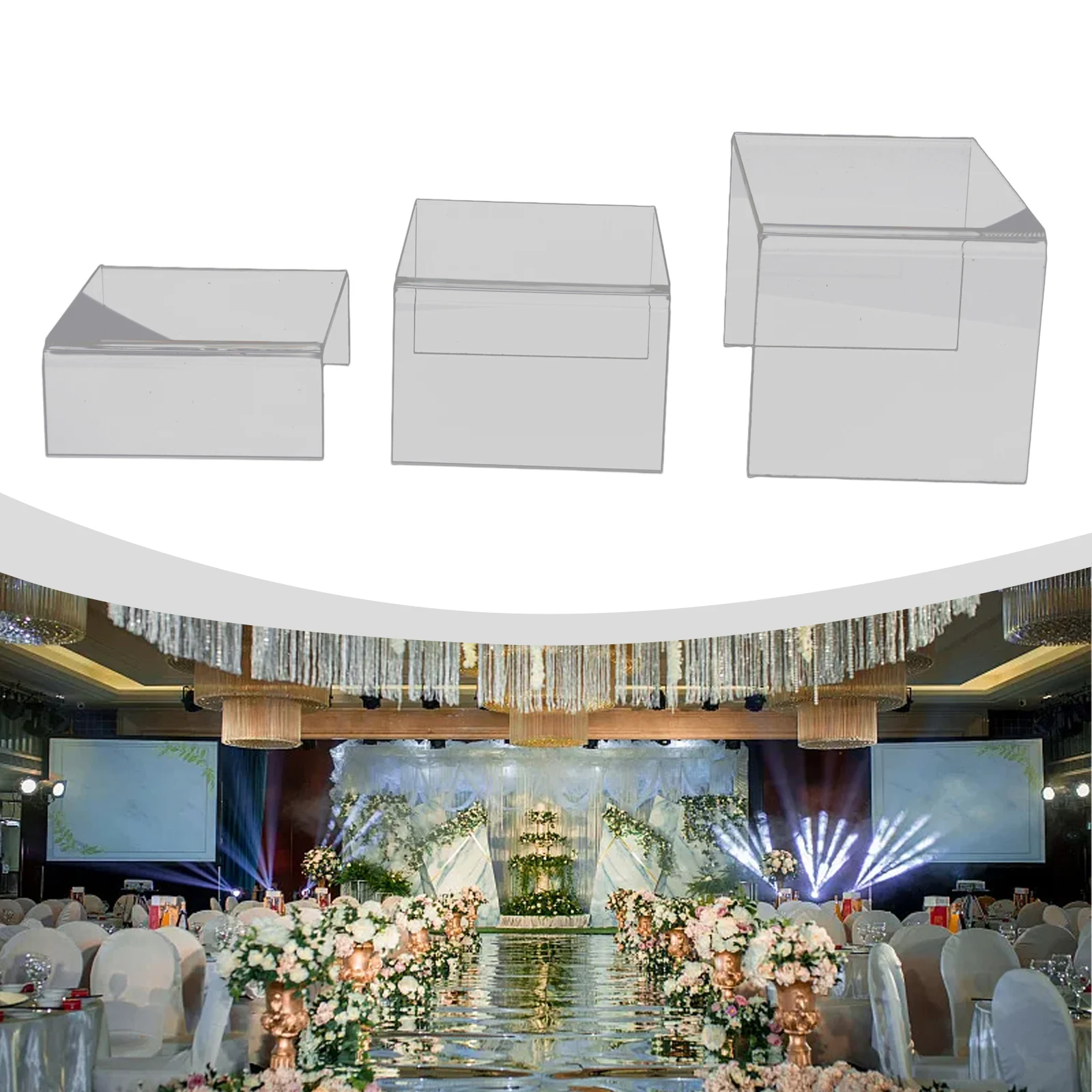 

3pcs Clear Acrylic Square Sheet Cosmetics Display Stand Pad Photography Props Ornaments Rings Necklace Jewelry Holder