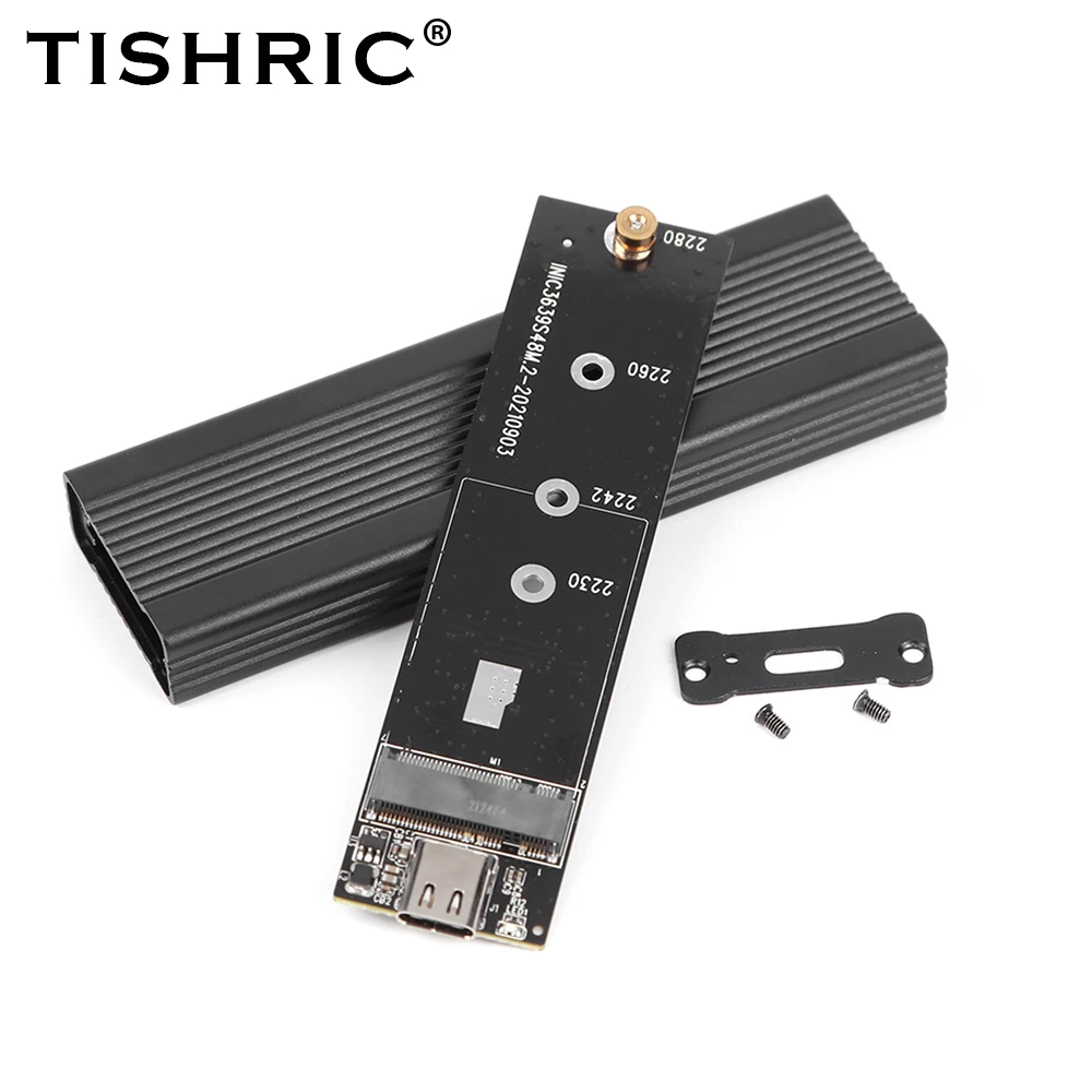 TISHRIC SSD M2 어댑터 외장 하드 드라이브 케이스, SATA 프로토콜, HD M-키 하드 디스크 인클로저 박스, M.2 SSD용 USB-C 타입 케이블