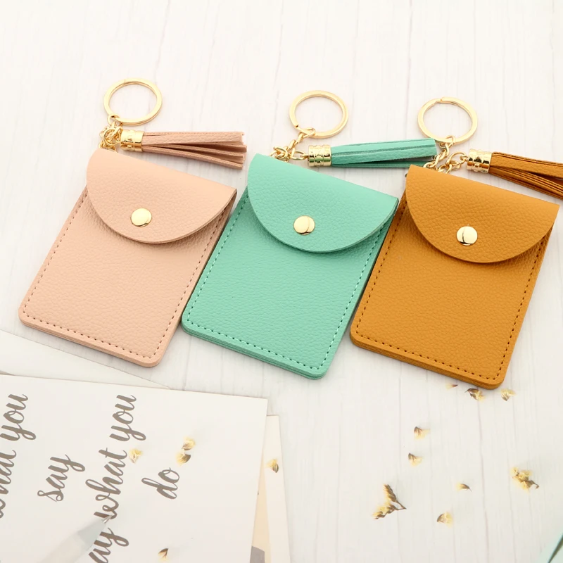 PU Leather Card Holder Ladies Wallet Coin Pu Fashion Keychain Bracelet Keyring For Women diamond wallet PU tassel bag
