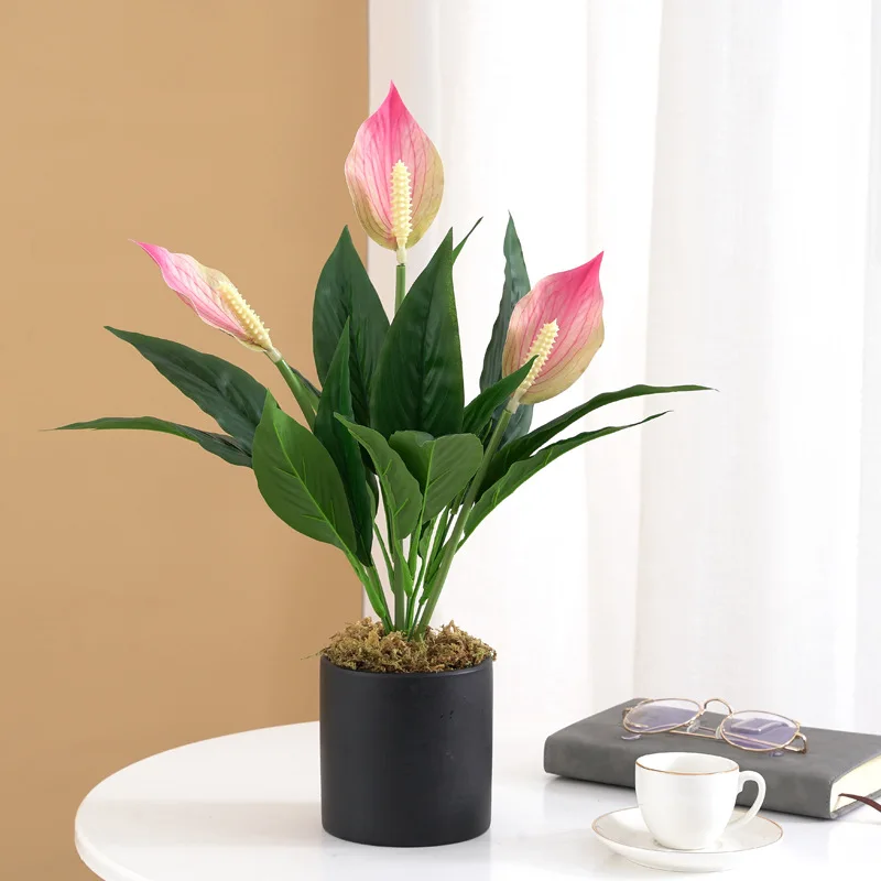 Yannew 4 Stück künstliche Blumen Spathiphyllum für den Außenbereich, UV-beständige Seidenpflanzen, Grün, Bonsai, Garten, Veranda, Heimdekoration – Detail 17