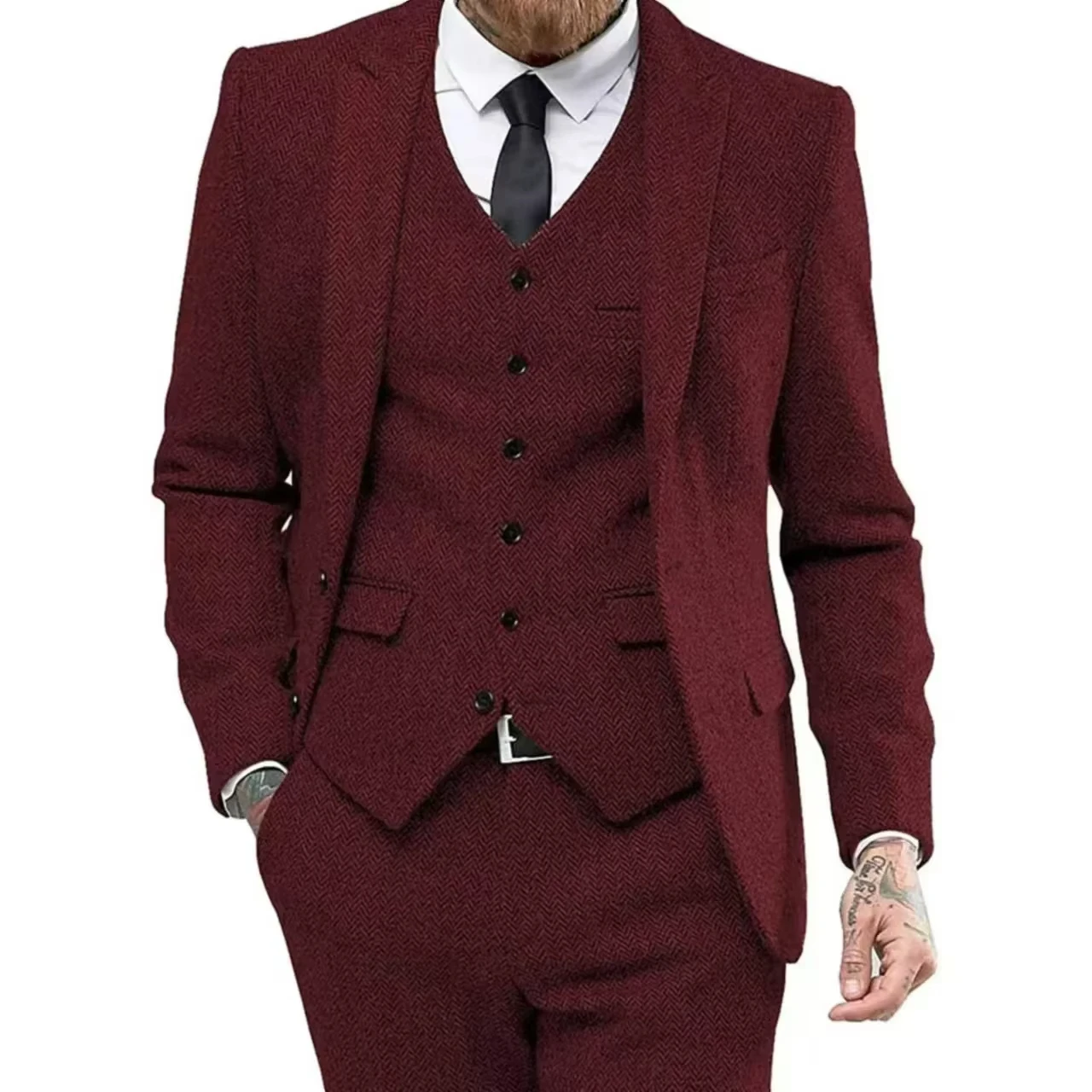 Blazer For Men Designs Brown Tweed Suit Men Vintage Winter Formal Wedding Suits For Men Men's Classic Suit 3 Pieces Men Suit - 2