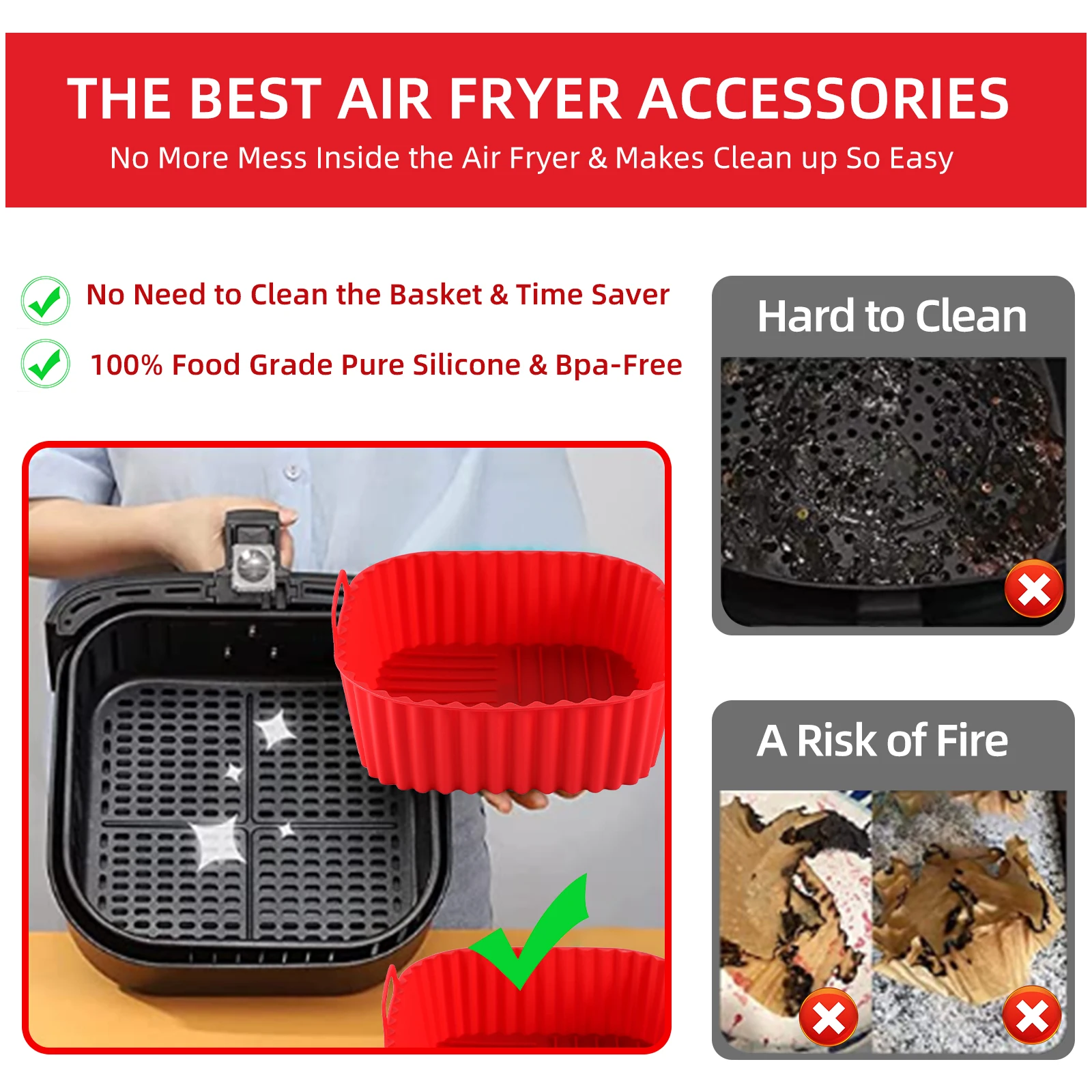Air Fryer Paper Liners silicone Parchment Paper Liner for Microwave Non-Stick Square Free of Bleach air fryer liners
