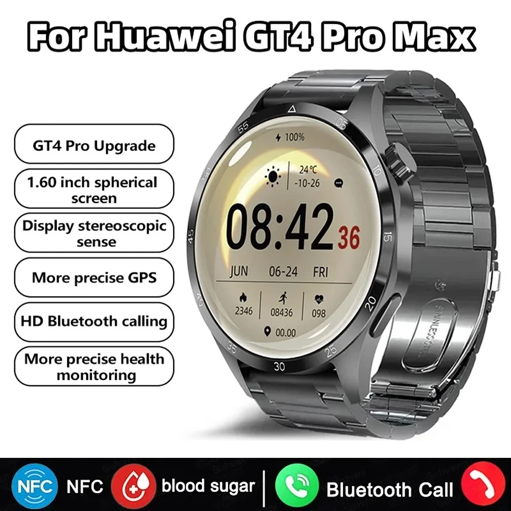 

New For Huawei GT4 Pro Max Smart Watch Men NFC GPS Tracker AMOLED 466*466 HD Screen Heart Rate Blood Sugar BT Call SmartWatch