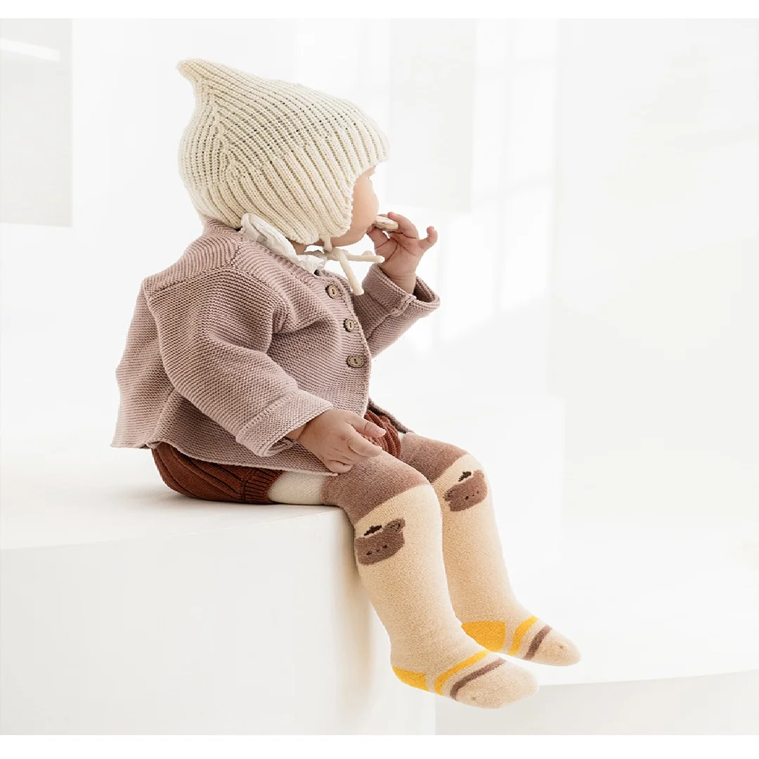 3 Pairs Winter Newborn Baby Long Socks Set Fleece Lined Thickened Warm Cartoon Socks Loose Cuff Seamless No Bone Socks