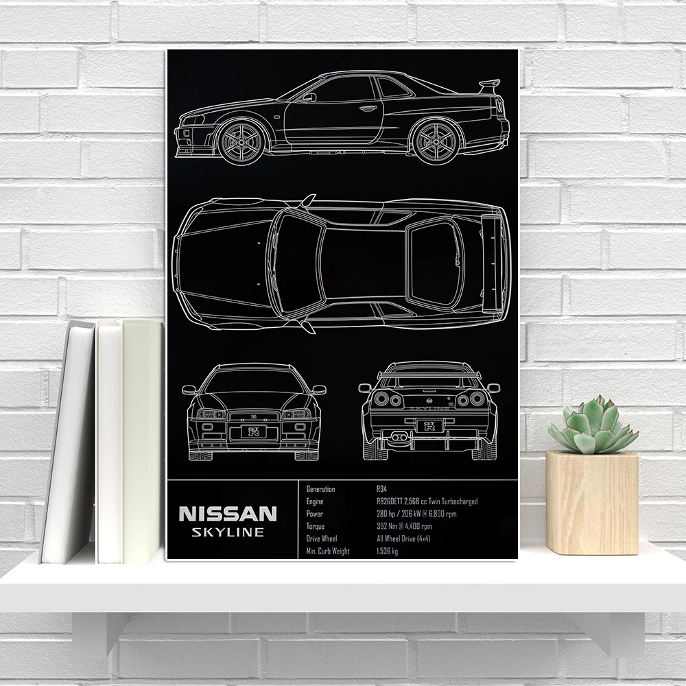 Supercar Gt-R Skyline Stropicciato Schizzo Poster E Stampa Luxury Sportcar Line Canvas Painting Wall Art Soggiorno Decorazione Della Casa