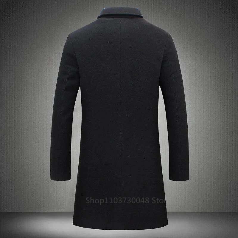 Classic Black/Navy Blue Woolen Blazer for Men with Single Breasted Dinner Long Jacket Elegant Suit Coat for Wedding/Business