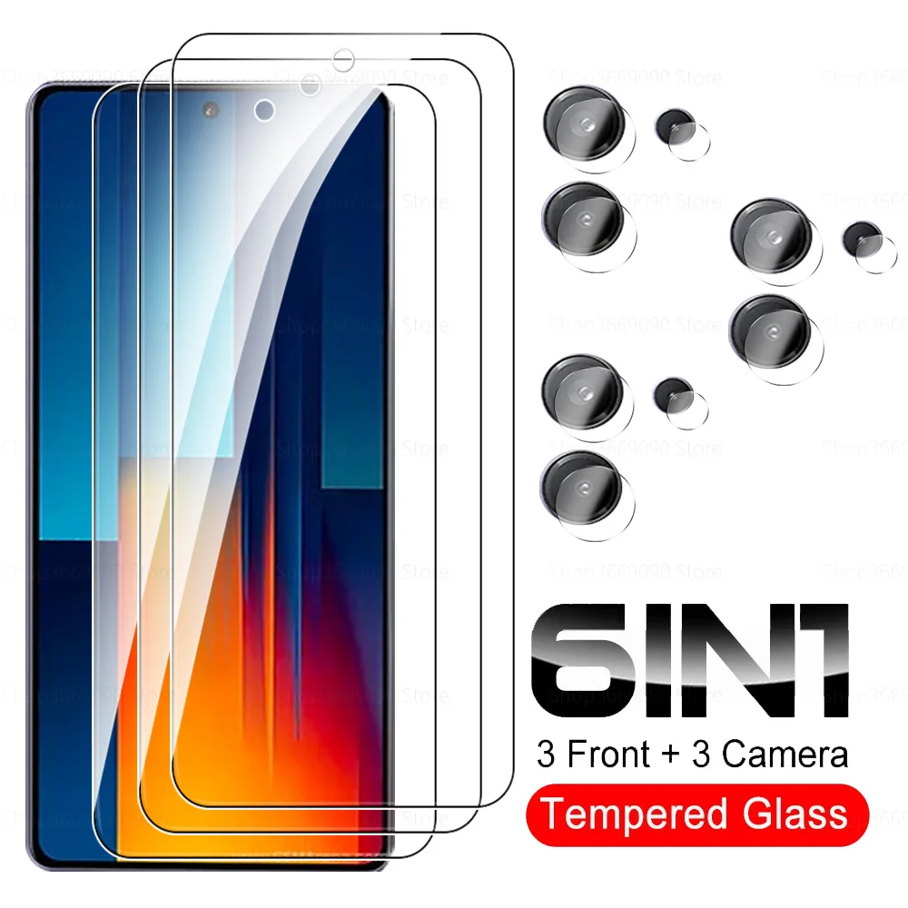 

6 в 1 закаленное стекло для камеры Xiaomi Poco M6 Pro 4G Защитное стекло для экрана Pocophone M6Pro M 6 Pro 6Pro защитная пленка