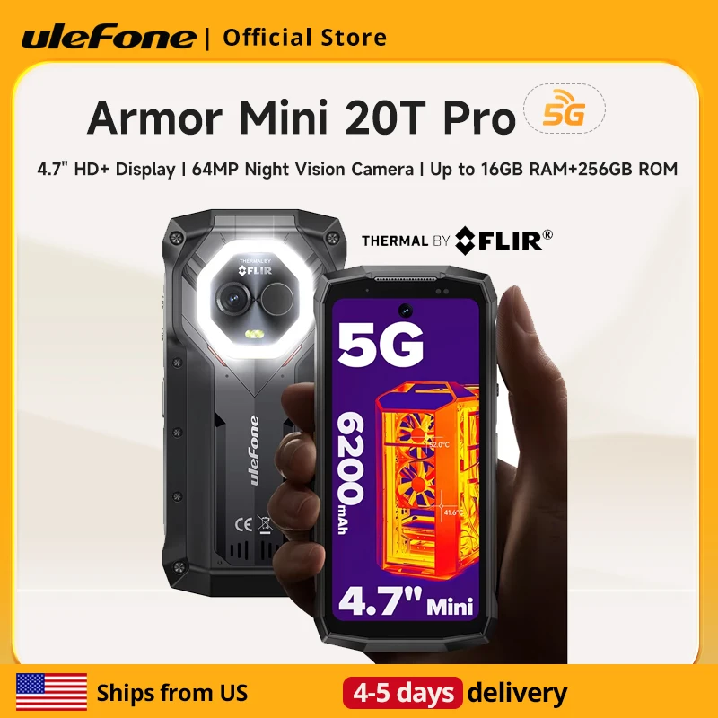 【Ships from US No tax】Ulefone Armor Mini 20T Pro 5G  4.7" Display  Rugged Phone Android 14 Smartphone 16GB+256GB 33W