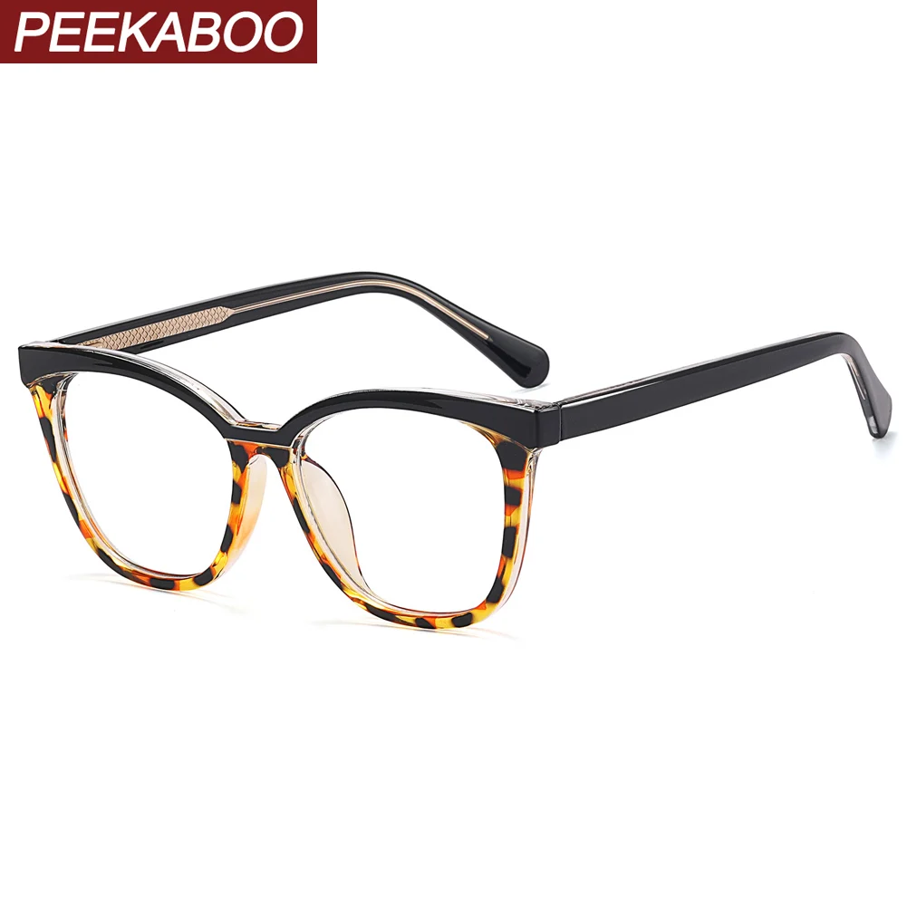 

Peekaboo black leopard TR90 square glasses anti blue light clear lens female cat eye glasses frame women big frame acetate