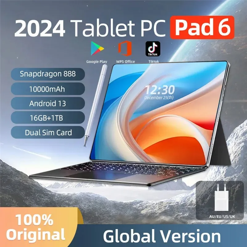 

2024 оригинальный телефон, планшет Android Pad 6 Pro, Snapdragon 888, 16 ГБ + 512 ГБ, планшеты, ПК, телефон с двумя SIM-картами или WIFI, HD 4K Mi Tab