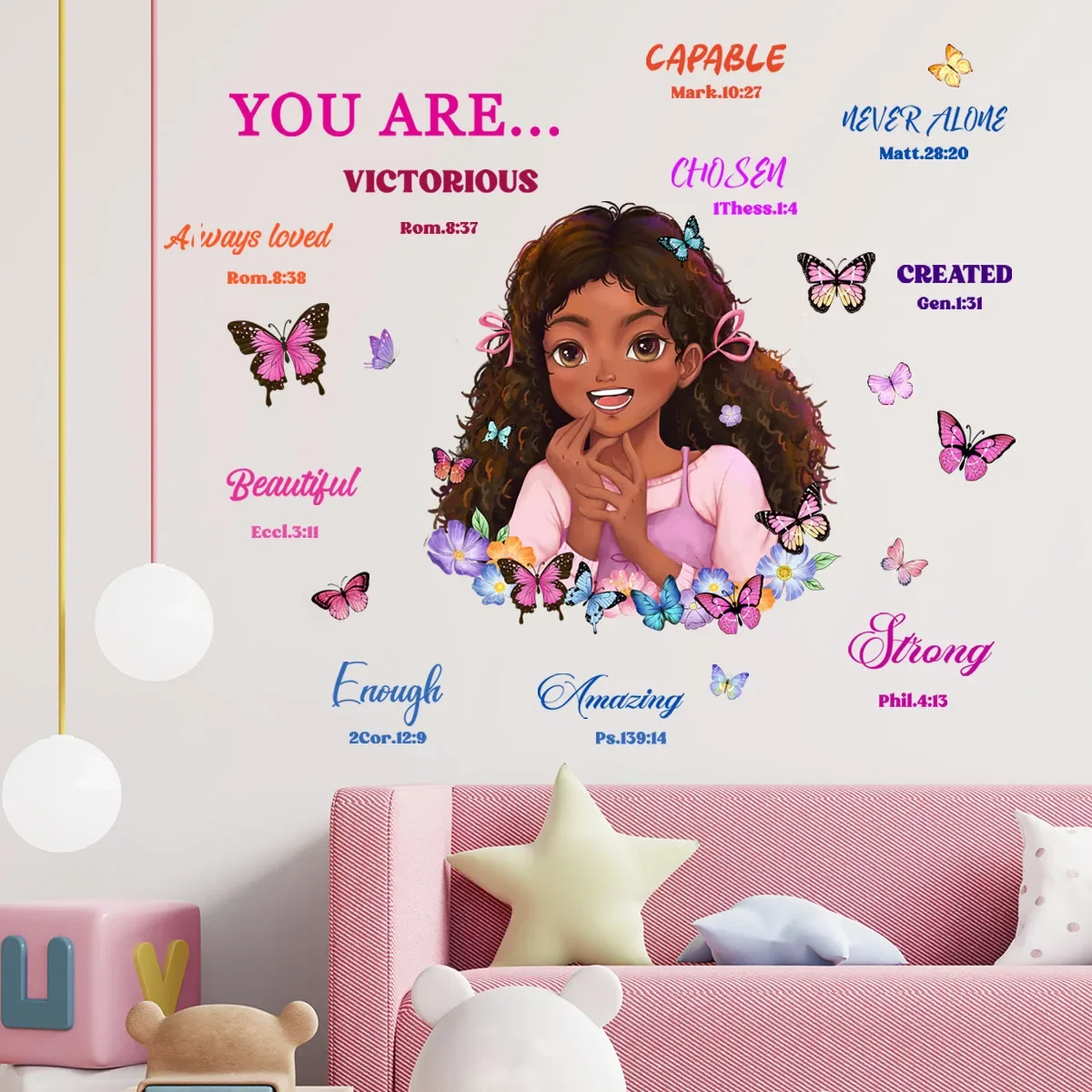 Pegatinas de pared de dibujos animados para niña y adolescente, papel tapiz  autoadhesivo con lema inspirador, Mural para decoración de habitación de  niños y dormitorio - AliExpress, image size:1200x1200