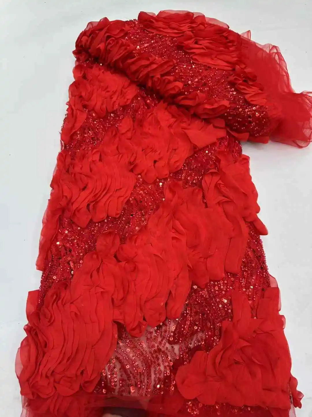 African Nigeria Tulle Lace Fabric, Sequins Embroidery, Wedding Party Guipure Dress, Beads Stone, 5Yards, High Quality