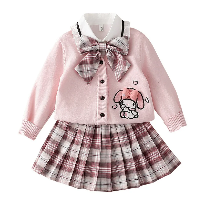 سانريو بلدي ميلودي كورومي الأطفال تأثيري Jk تنورة جديدة أنيمي كلية نمط سترة مشغولة من الصوف مطوي تنورة الاطفال ربيع الخريف مجموعة