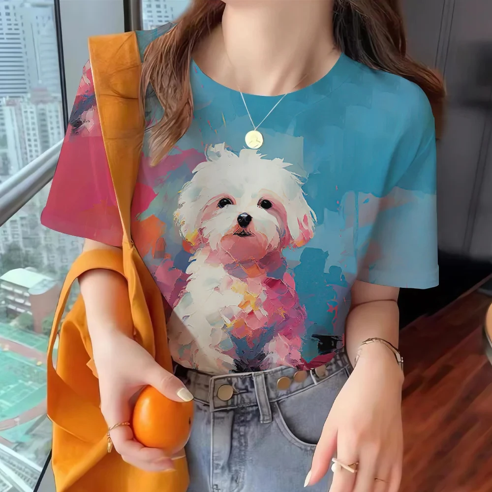 

Fashion Women's T-shirts 3D Cartoon Animal Dog Print New Pullover V-neck Short Sleeves Tees Top Casual Streetwear Women Clothing